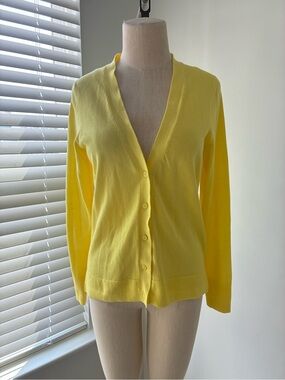 Esprit Women's Cotton Pastel Yellow V-Neck Cardigan Sweater
